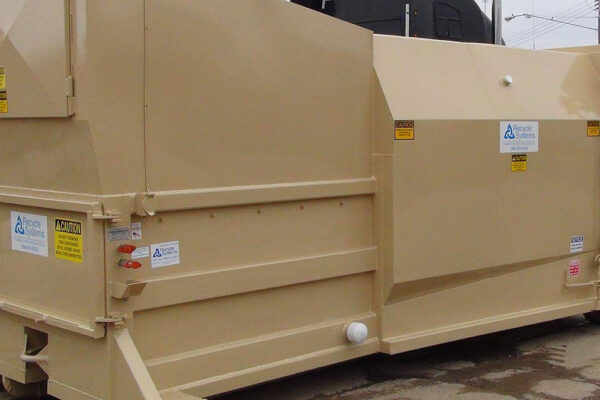 Commercial compactor with marketing decals