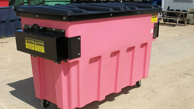 pink plastic dumpster