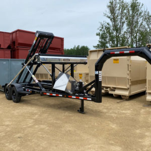 roll-off trailer with gooseneck hitch and tarping system