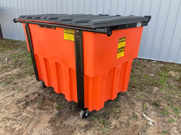 orange 2-yard rear-load plastic dumpster