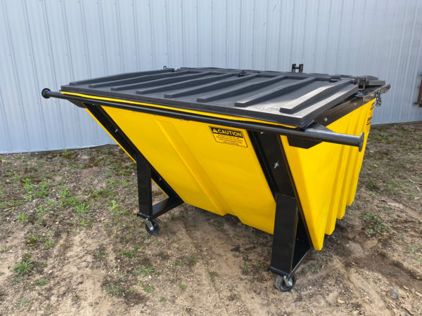 yellow 3 yard rear-load plastic dumpster