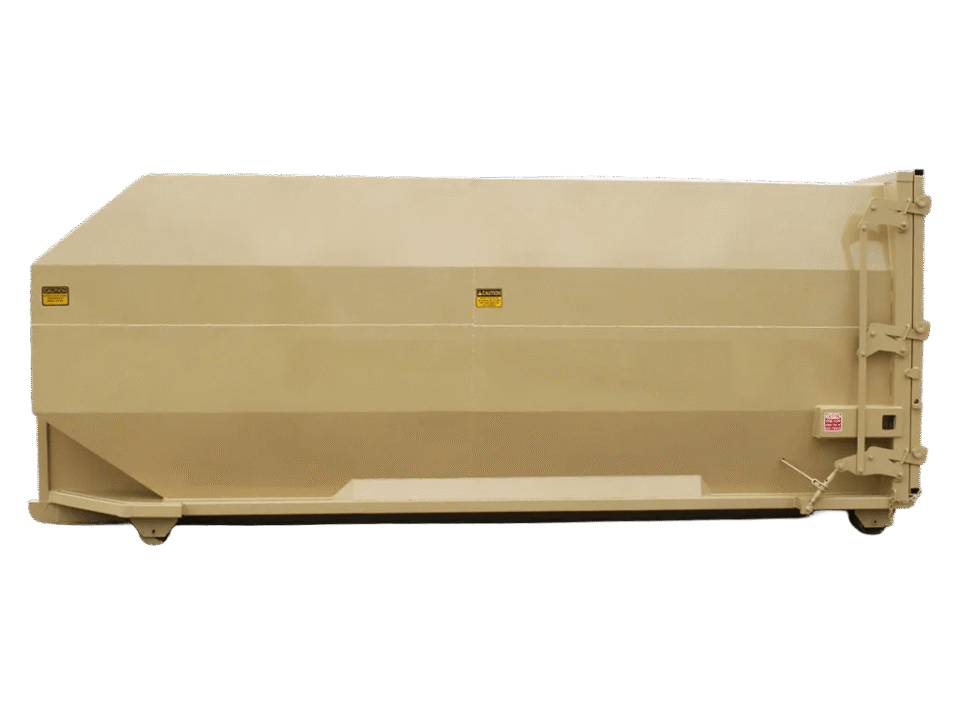 A tan Nedland roll off receiver box