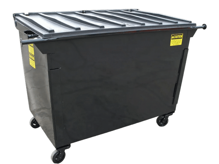 A dark brown Nedland steel rear load dumpster